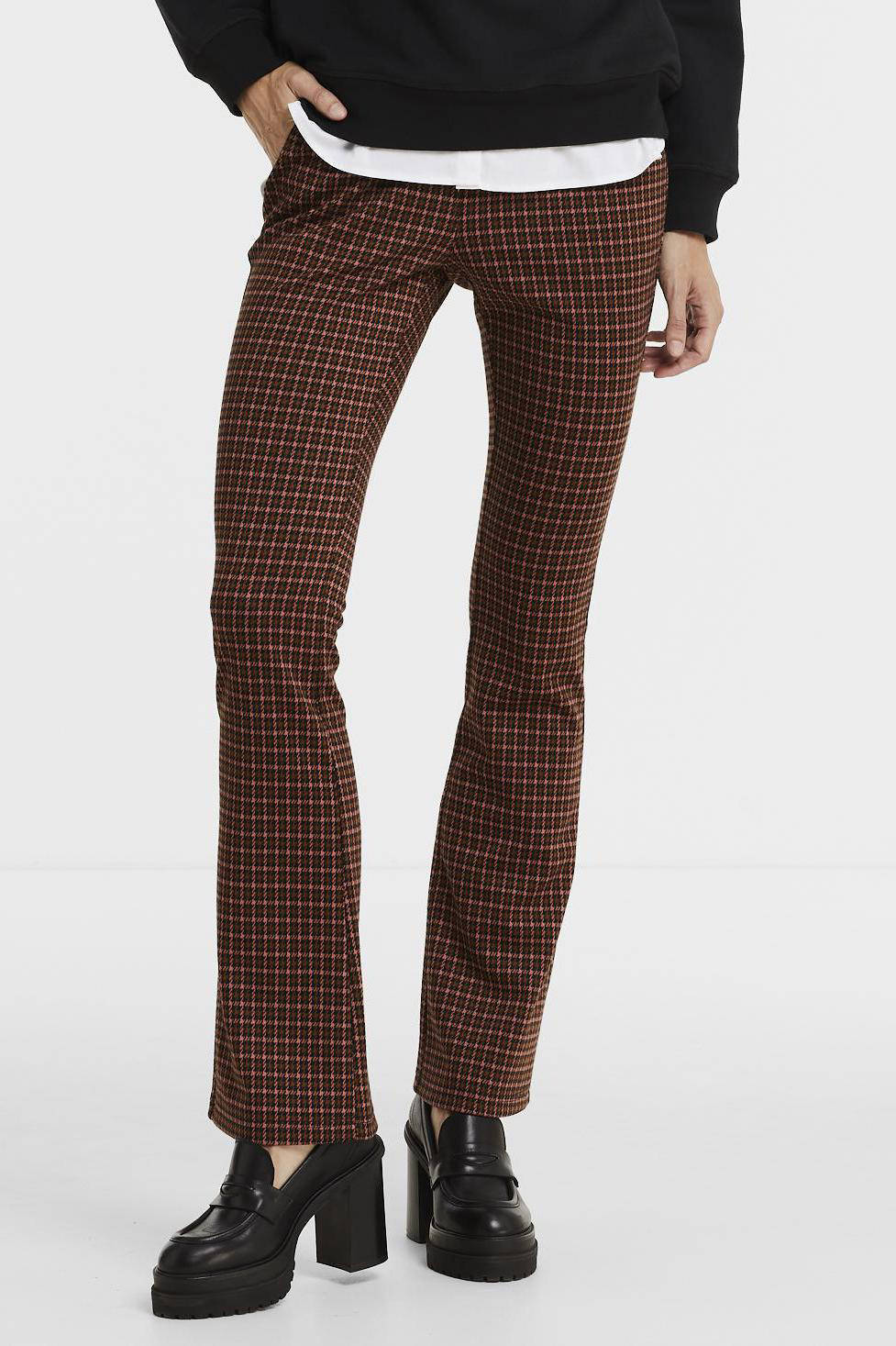 Geisha flared broek met pied-de-poule zwart/roze/oranje | wehkamp