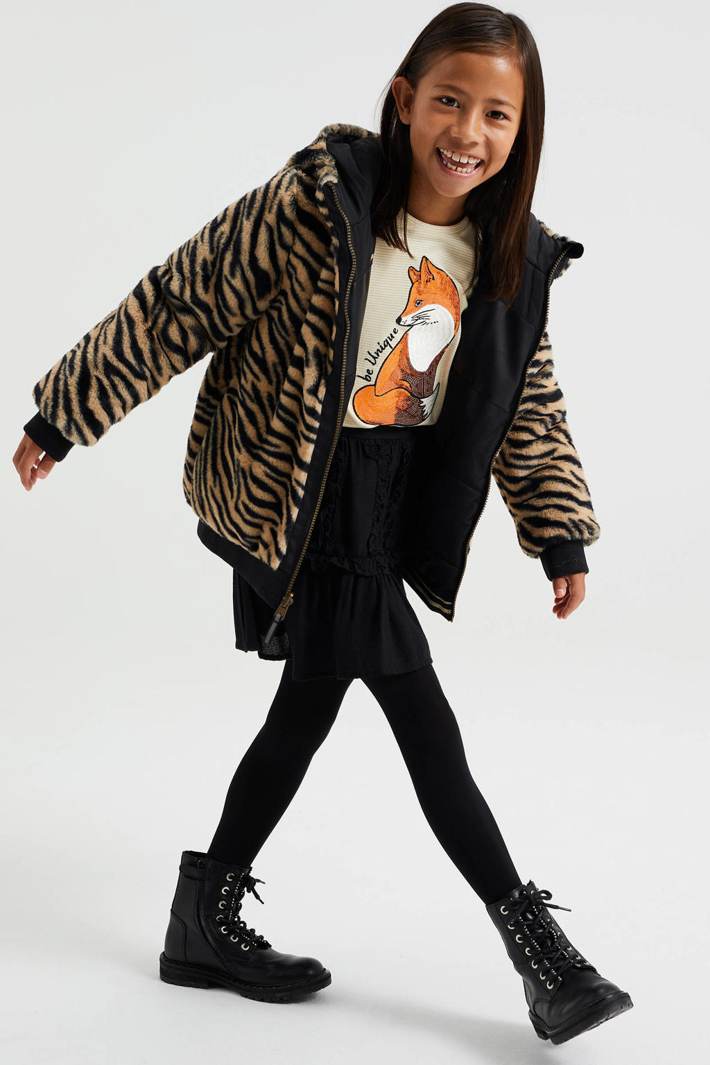 WE Fashion reversible imitatiebont jas met dierenprint bruin/zwart