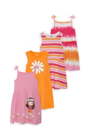 jurk - set van 4 roze/oranje/wit