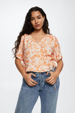 blouse met all over print oranje/wit