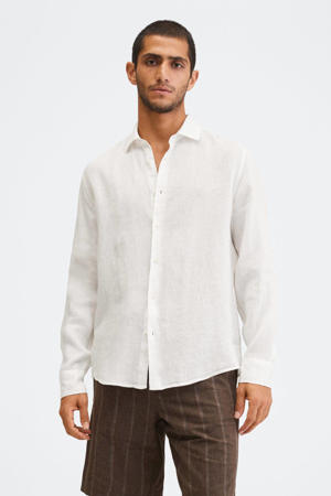 linnen regular fit overhemd wit