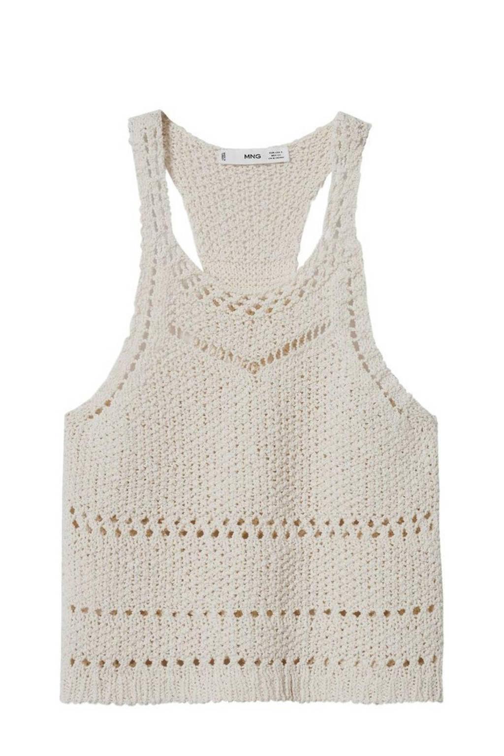 Beige dames Mango grofgebreide haltertop van polyester met ajour details