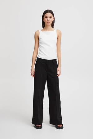 wide leg pantalon IHKATE van polyester zwart
