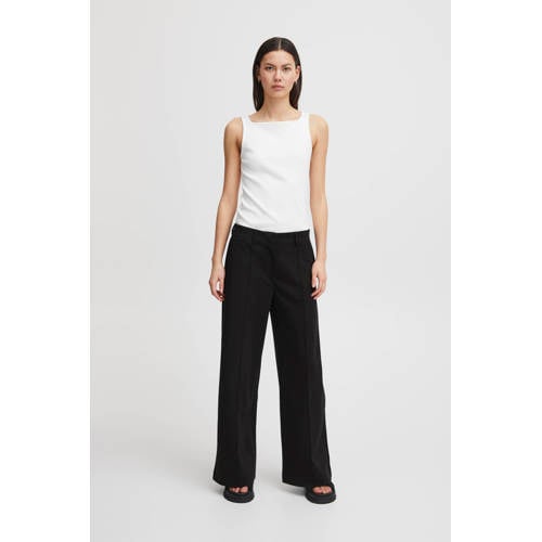 ICHI wide leg pantalon IHKATE van polyester zwart afbeelding