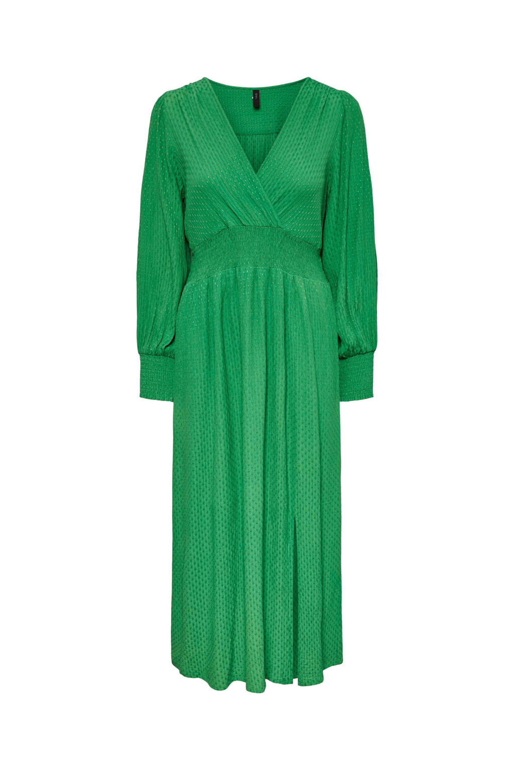 Groene dames Y.A.S jurk van viscose met all over print, lange mouwen en overslagkraag