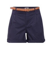 thumbnail: Donkerblauwe dames Cache Cache high waist regular fit korte broek van katoen met rits- en knoopsluiting en effen