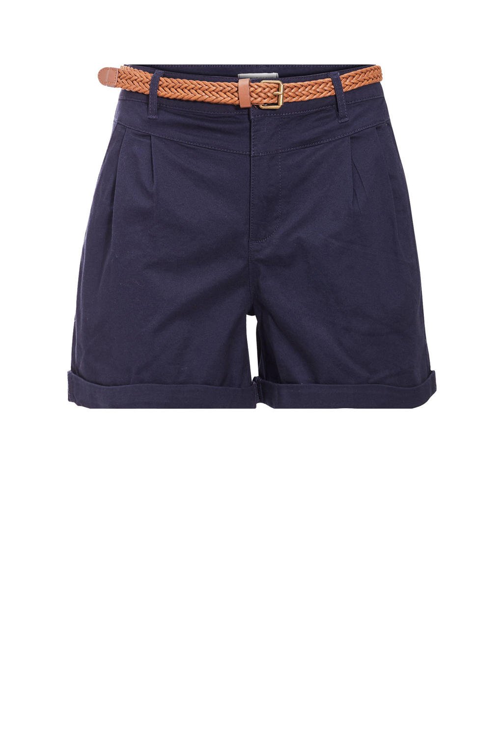 Donkerblauwe dames Cache Cache high waist regular fit korte broek van katoen met rits- en knoopsluiting en effen