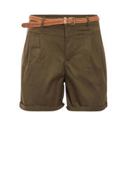 thumbnail: Donkergroene dames Cache Cache high waist regular fit korte broek van stretchkatoen met rits- en knoopsluiting