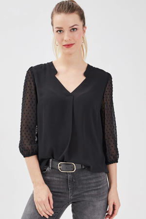 semi-transparante blousetop met textuur zwart