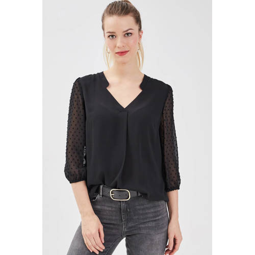 Cache Cache semi-transparante blousetop met textuur zwart afbeelding