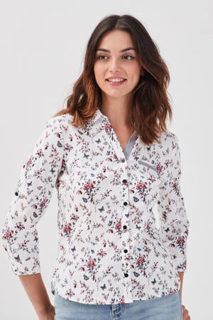 gebloemde blouse wit/rood/blauw