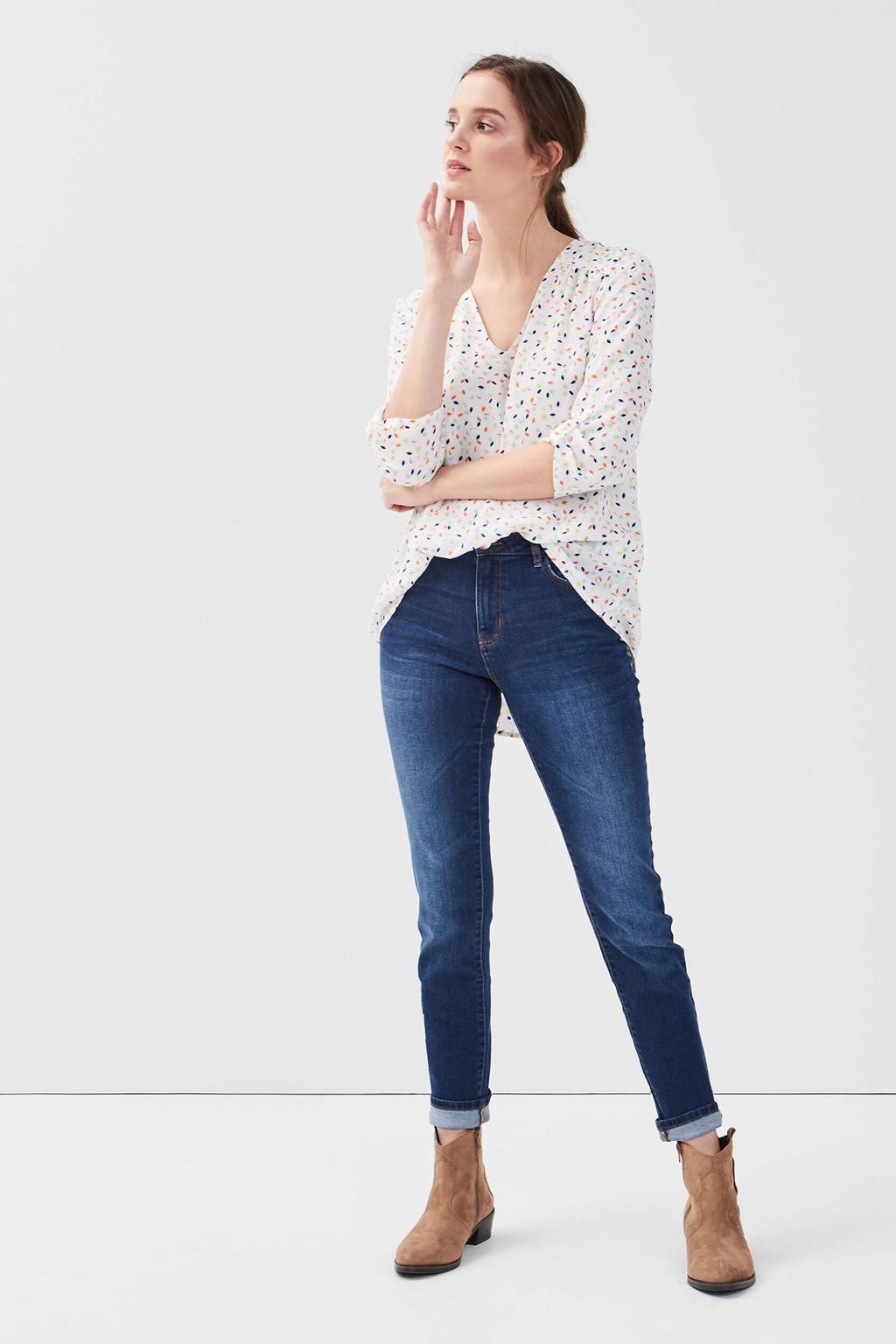 Dark blue denim dames Cache Cache skinny jeans stone van katoen met regular waist, rits- en knoopsluiting en effen