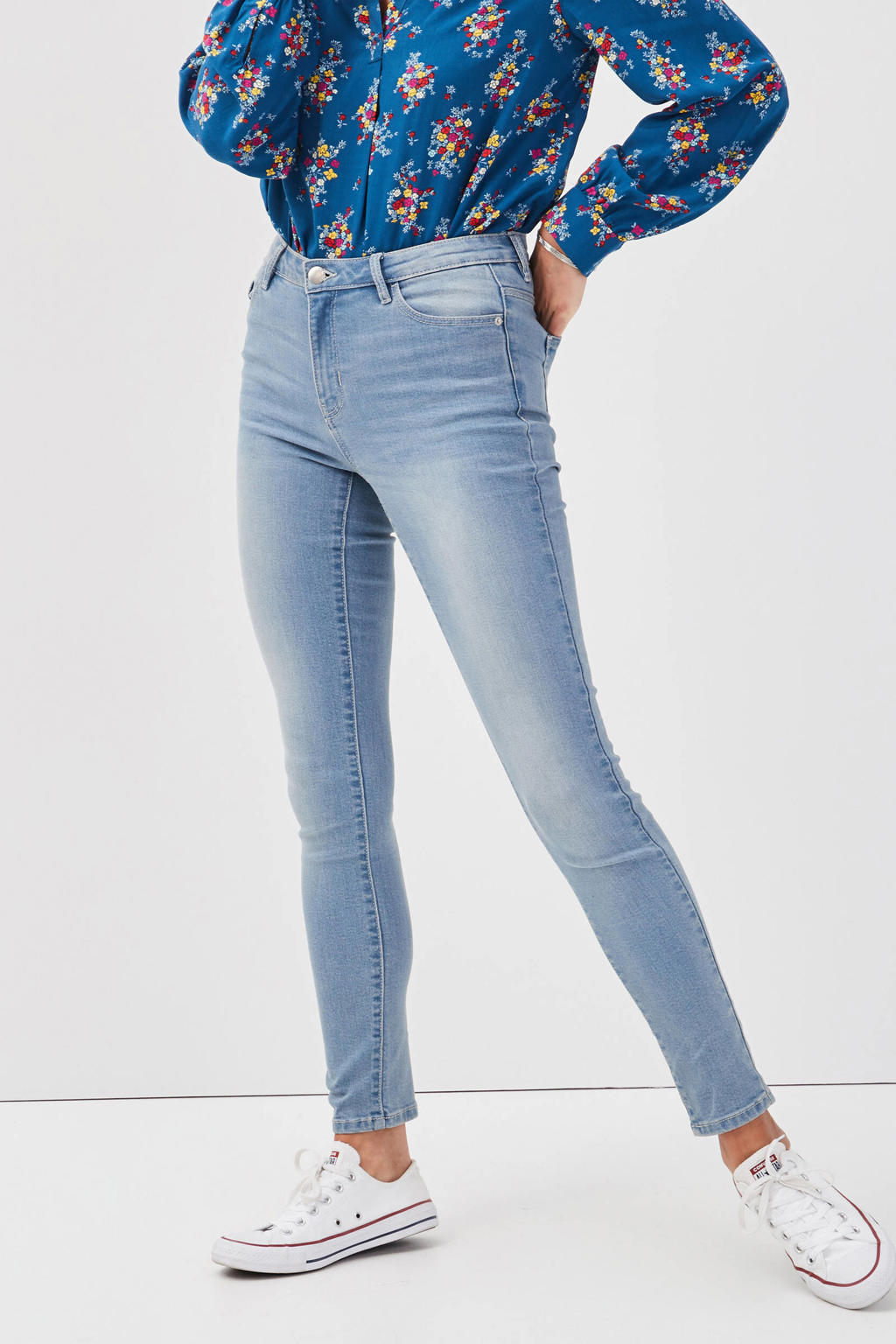 Light blue denim dames Cache Cache slim fit jeans dirty van katoen met regular waist en effen