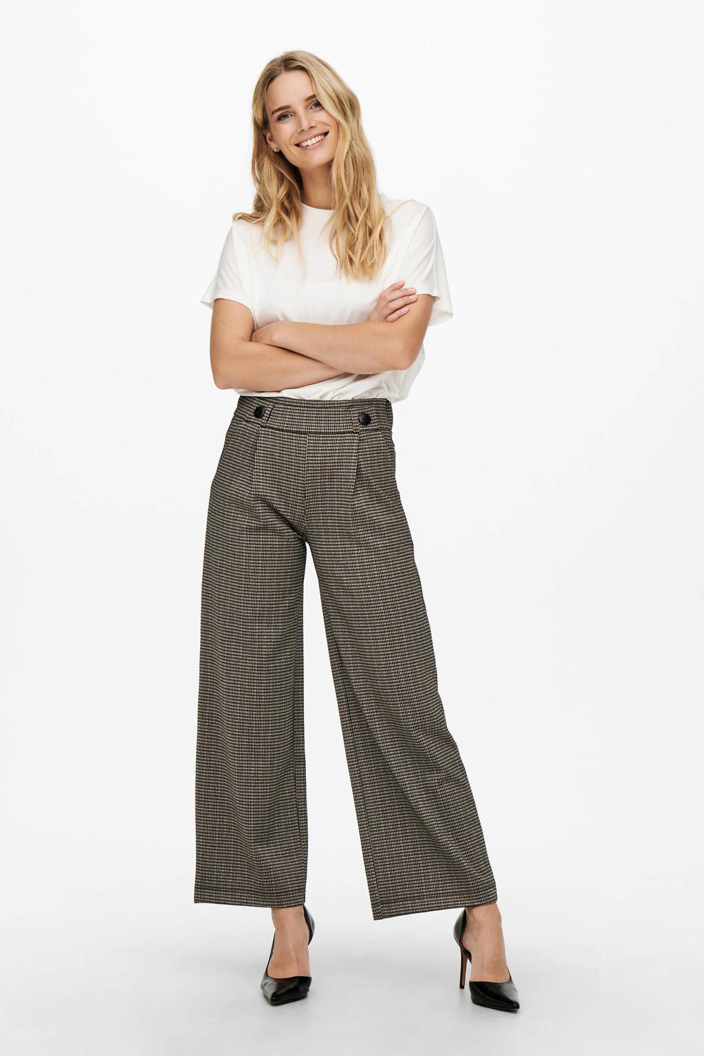 Grijs en zwarte dames JDY geruite cropped wide leg pantalon