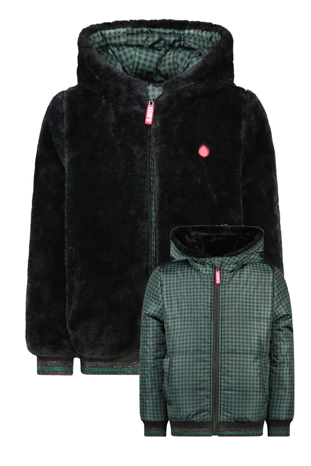 B.Nosy reversible imitatiebont winterjas zwart/groen wehkamp