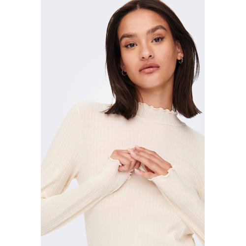 JDY ribgebreide trui JDYFRANSISKA met ruches lichtbeige afbeelding