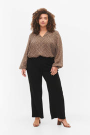 thumbnail: Zwarte dames Zizzi high waist wide leg legging van polyester met elastische tailleband en effen