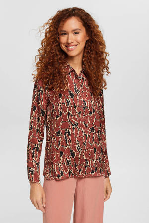 blouse met all over print roodbruin