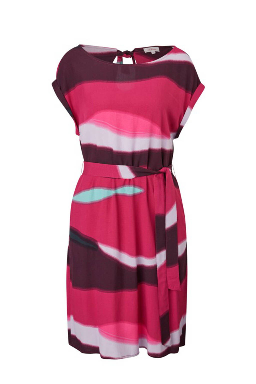 s.Oliver jurk met all over print en ceintuur roze