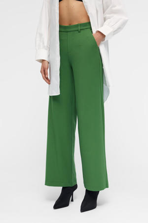 wide leg pantalon OBJLISA van gerecycled polyester groen