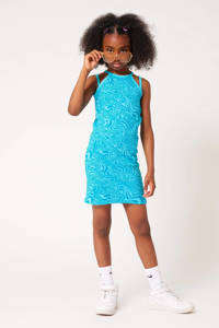CoolCat Junior halter jurk Ditte CG met all over print turquoise/wit