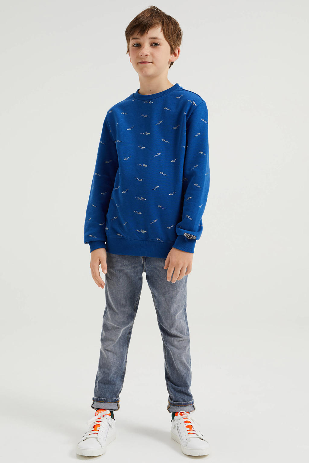 WE Fashion sweater met all over print blauw