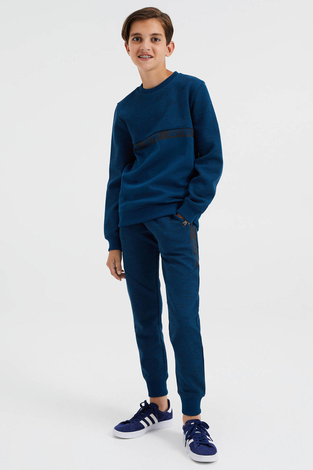 WE Fashion Salty Dog sweater met logo donkerblauw