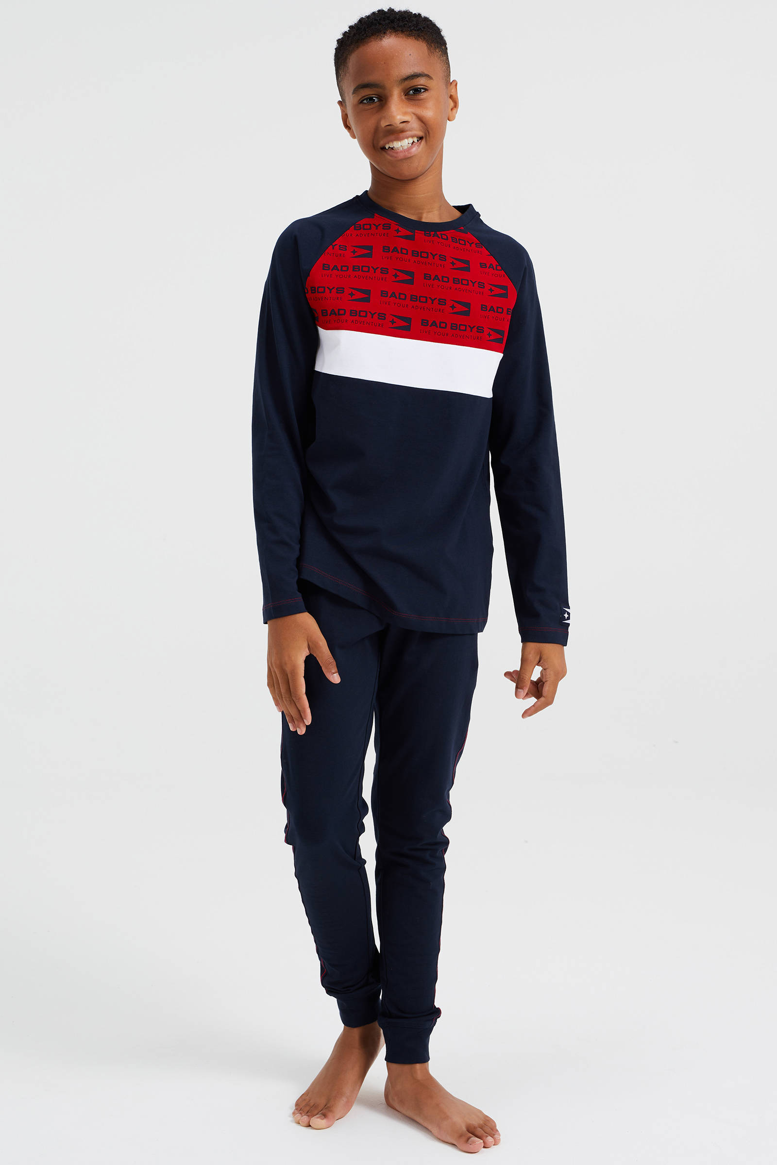 WE Fashion pyjama donkerblauw rood wit wehkamp