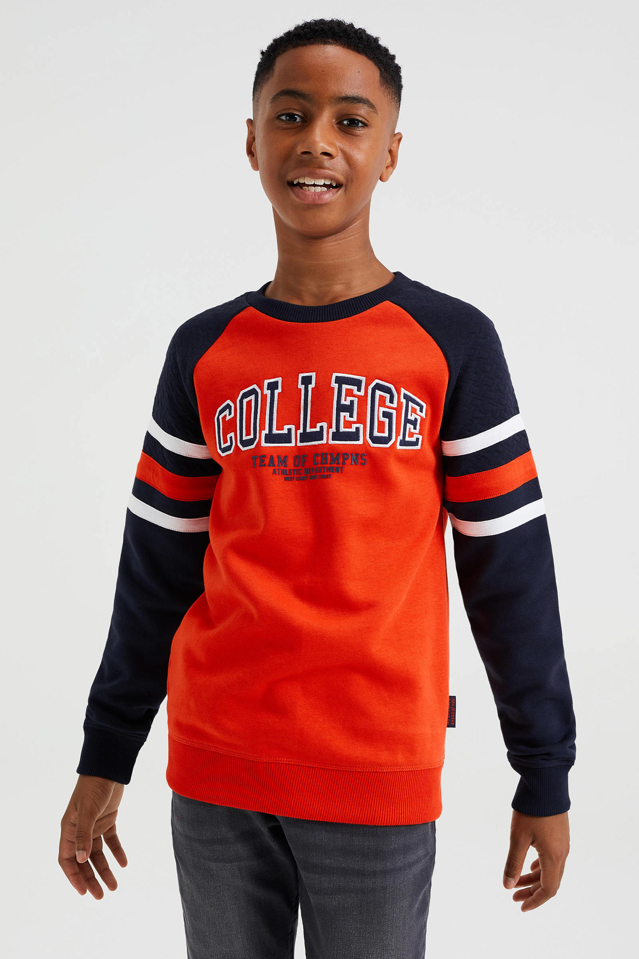 WE Fashion sweater met tekst oranje/zwart/wit wehkamp