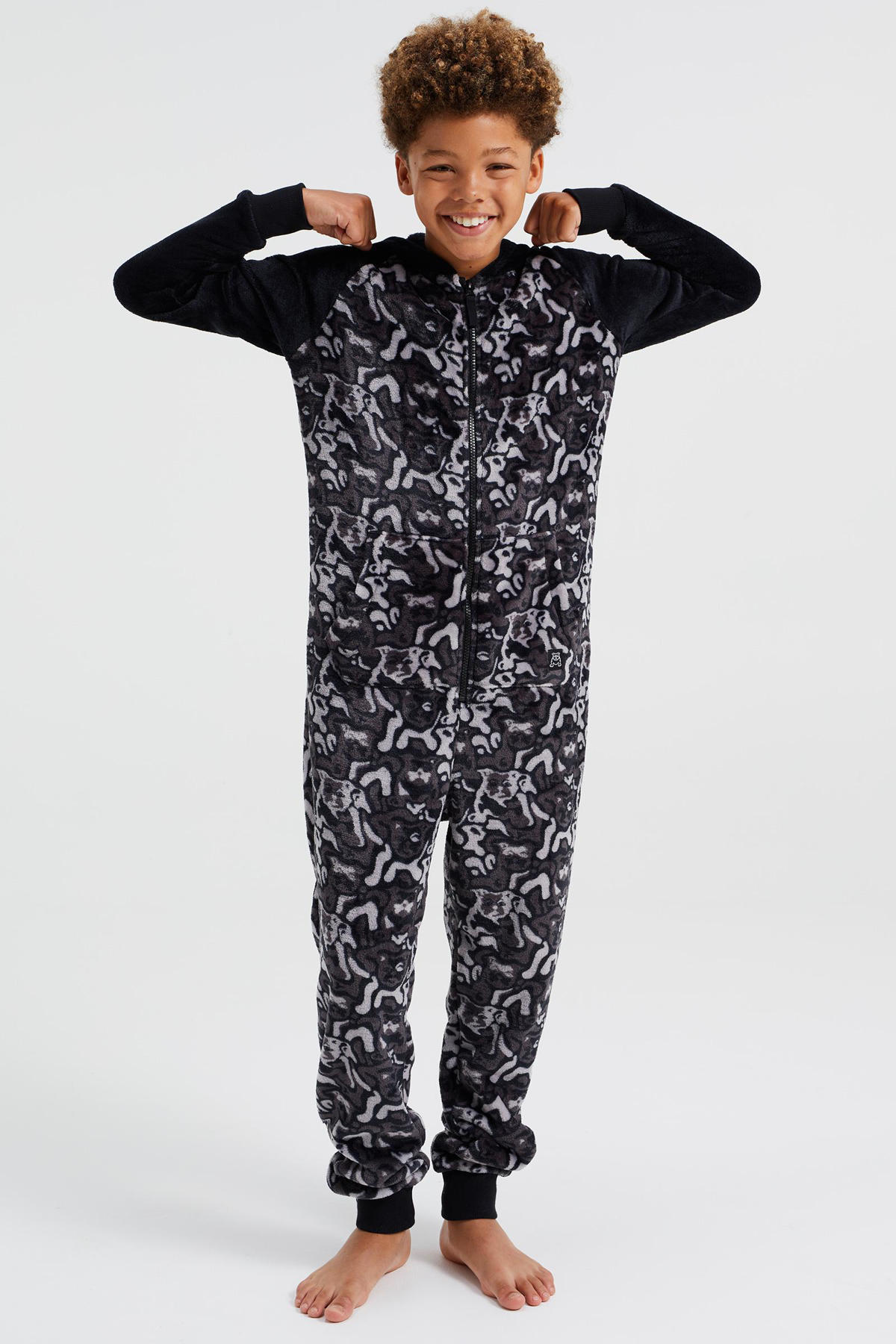 Vertrek naar Componist Kinderrijmpjes WE Fashion Salty Dog onesie met allover print zwart/grijs | wehkamp