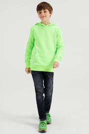 thumbnail: Limegroene jongens WE Fashion Blue Ridge unisex hoodie met effen, lange mouwen en capuchon