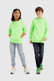 thumbnail: Limegroene jongens en meisjes WE Fashion Blue Ridge unisex hoodie met lange mouwen en capuchon