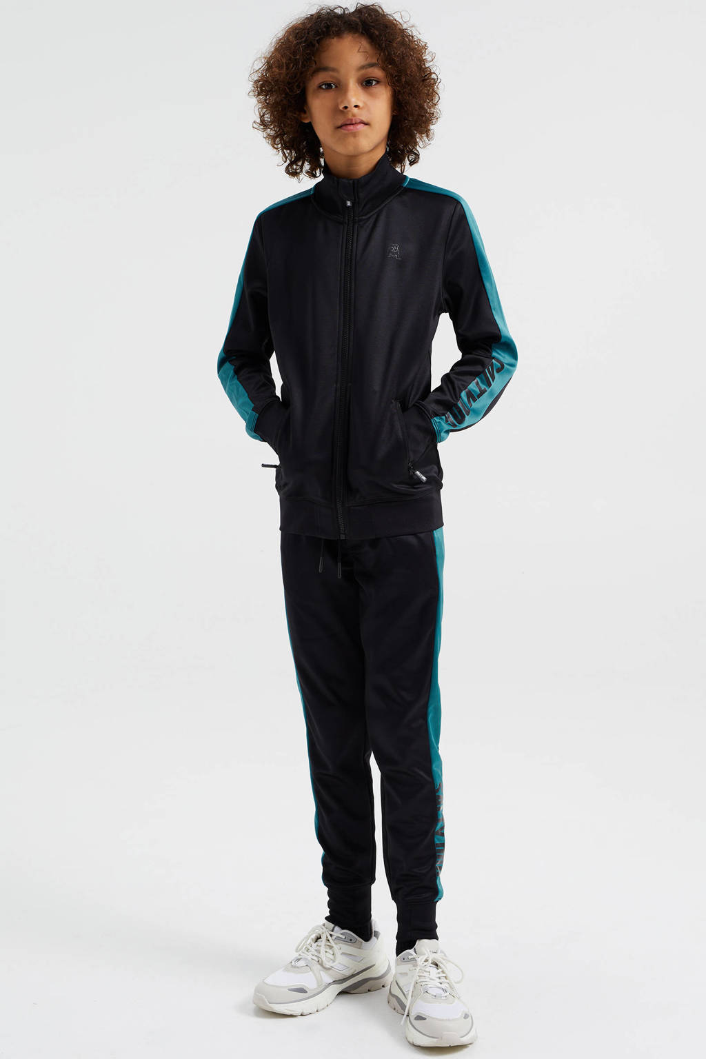 WE Fashion Salty Dog sweatvest van gerecycled polyester zwart/blauw
