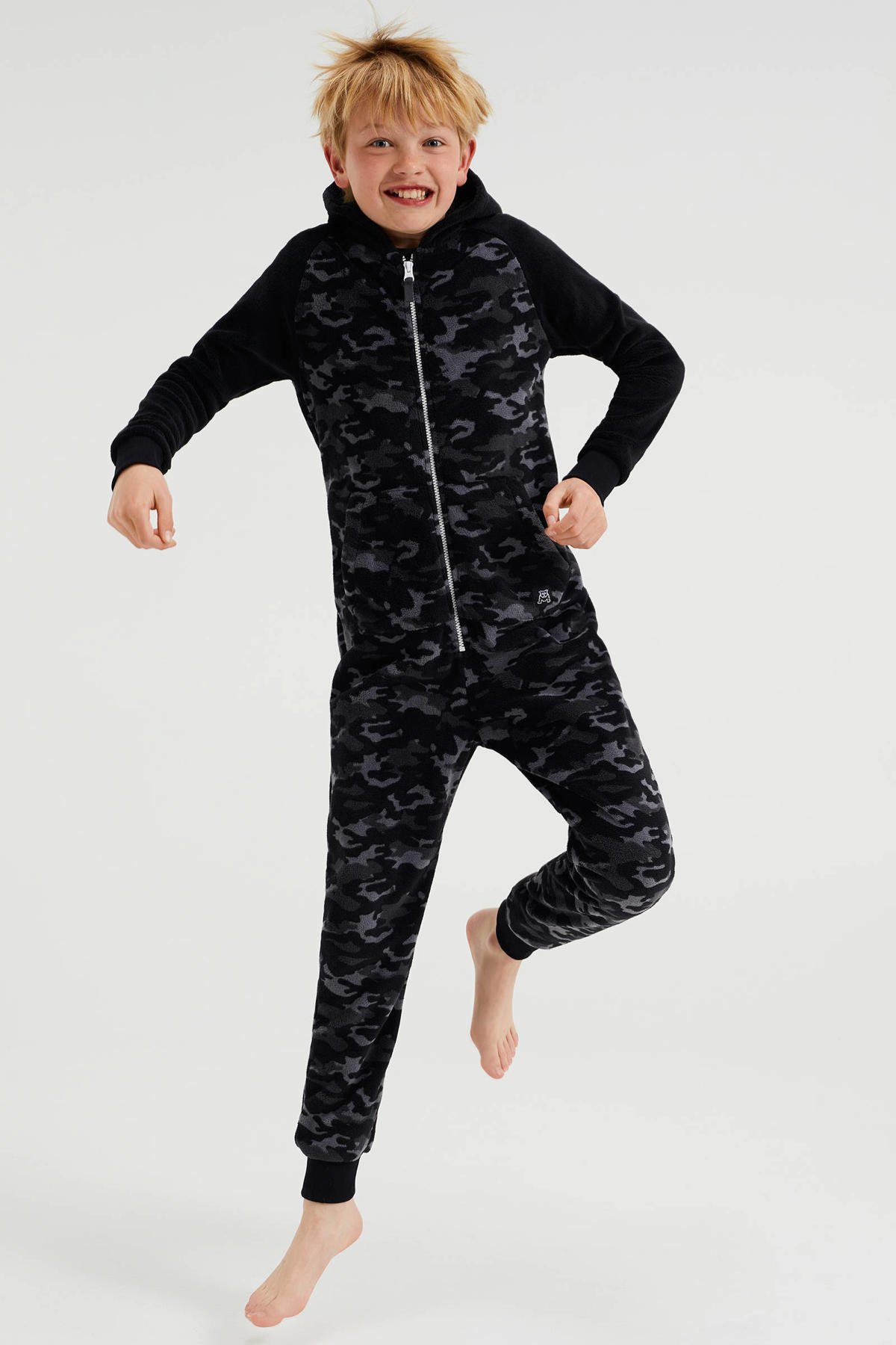 water produceren Bewolkt WE Fashion Salty Dog onesie met camouflageprint zwart/grijs | wehkamp