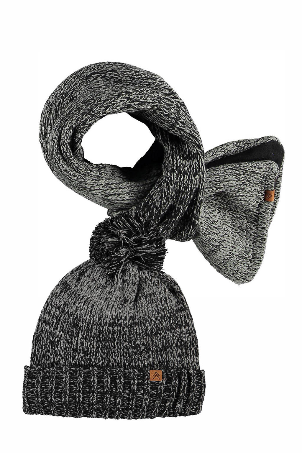 Sarlini gemeleerde muts + sjaal zwart/antraciet