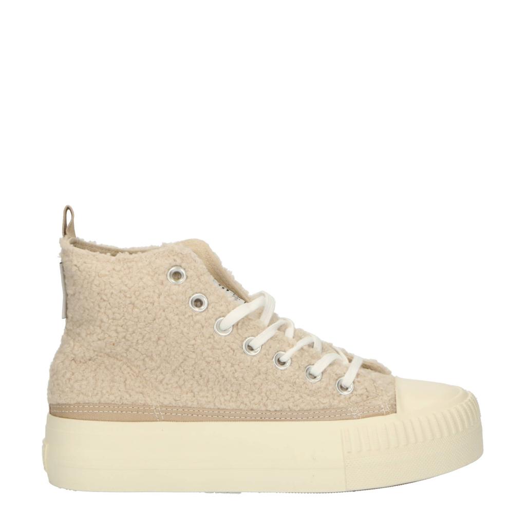 Beige dames British Knights Kaya Mid teddy sneakers met veters