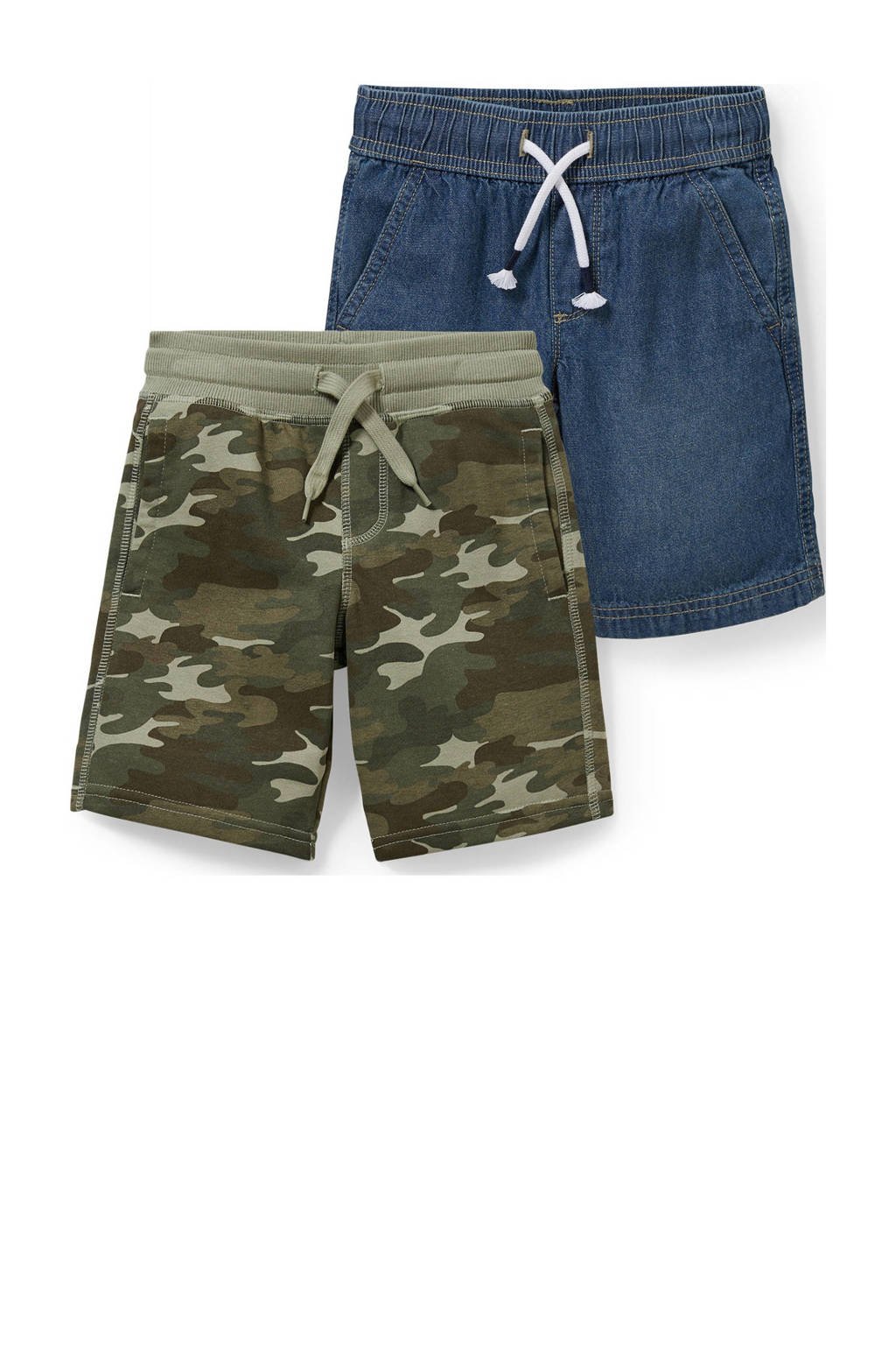 C&A sweatshort + jeans bermuda camouflage groen/blauw