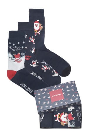 giftbox foute kerst sokken JACSANTA - set van 3 donkerblauw
