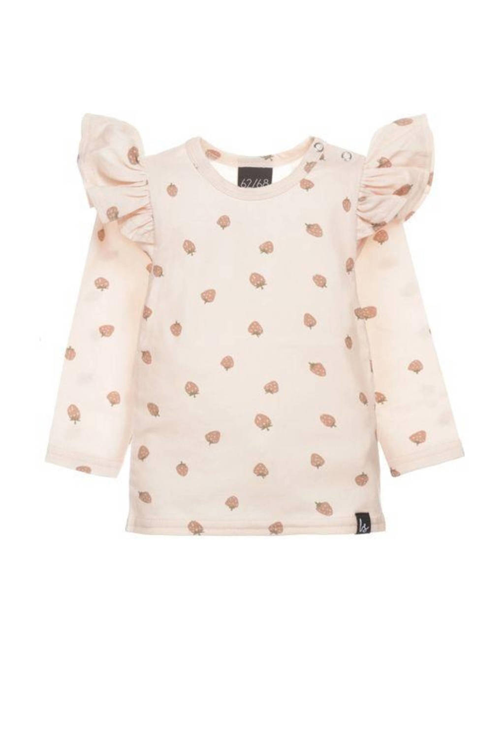 Babystyling longsleeve met fruitprint en ruches lichtroze