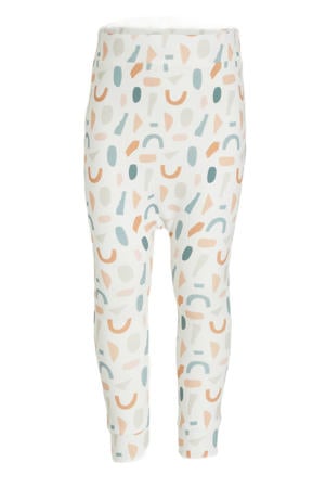 baby regular fit broek met all over print wit/lichtblauw/okergeel