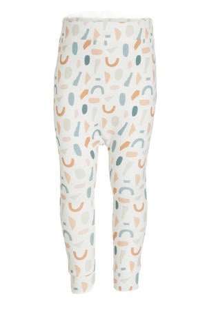 baby regular fit broek met all over print wit/lichtblauw/okergeel
