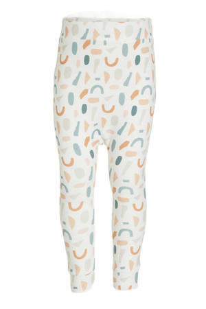 baby regular fit broek met all over print wit/lichtblauw/okergeel
