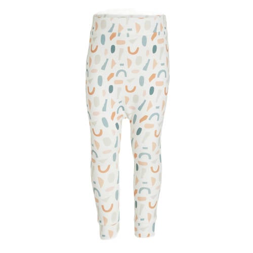 Babystyling baby regular fit broek met all over print wit/lichtblauw/okergeel afbeelding