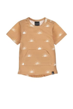 T-shirt met all over print camel/wit