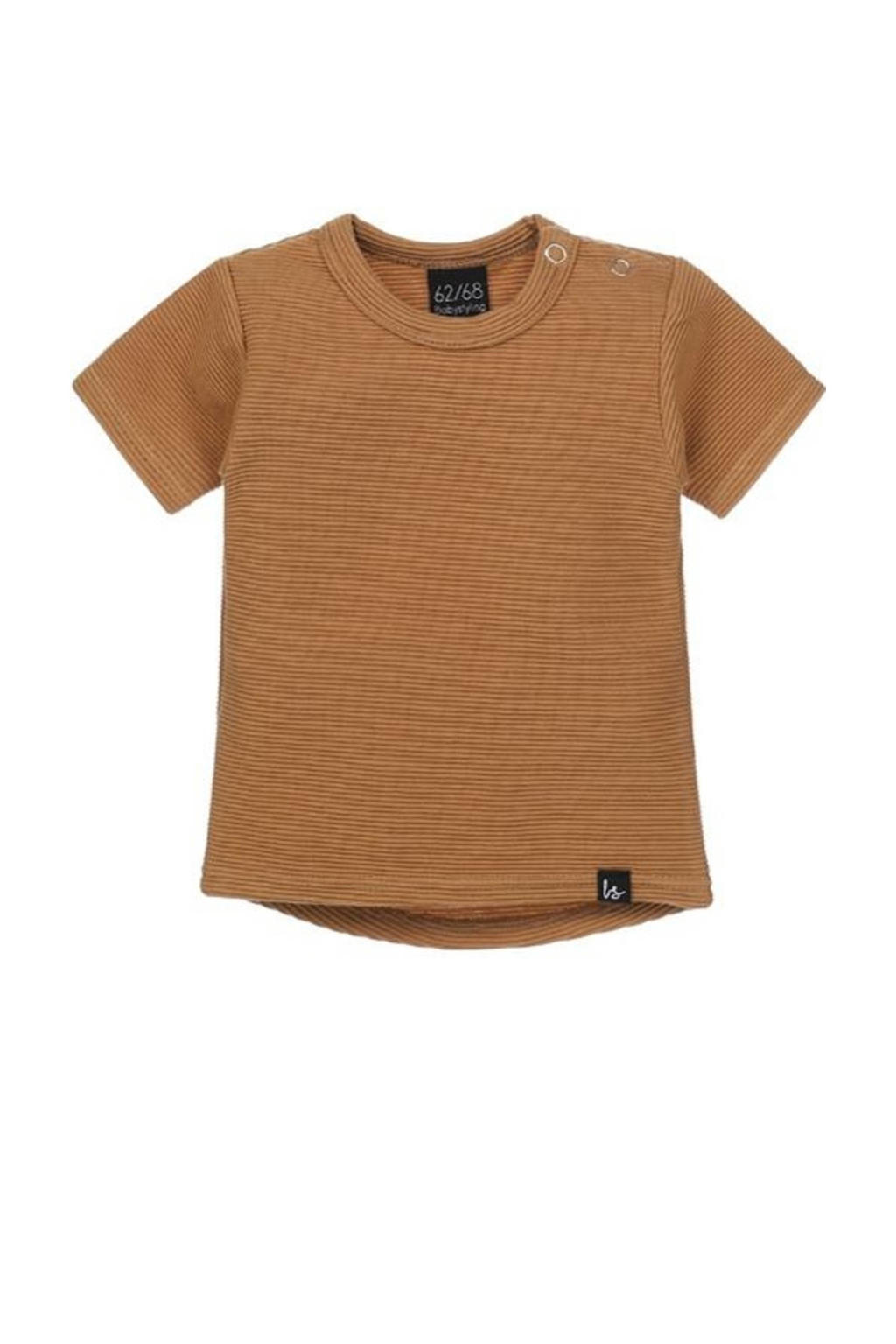Bruine jongens Babystyling T-shirt van katoen met korte mouwen, ronde hals, drukknoopsluiting en textuur