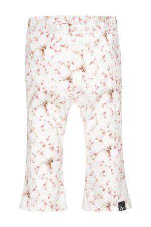 gebloemde flared broek wit/roze