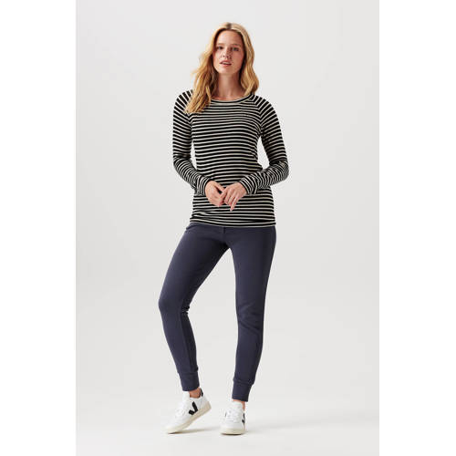 Noppies gestreepte zwangerschaps- en voedingslongsleeve Potosi zwart ecru