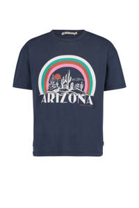 America Today Junior T-shirt Evan Jr met printopdruk donkerblauw/wit/bruin