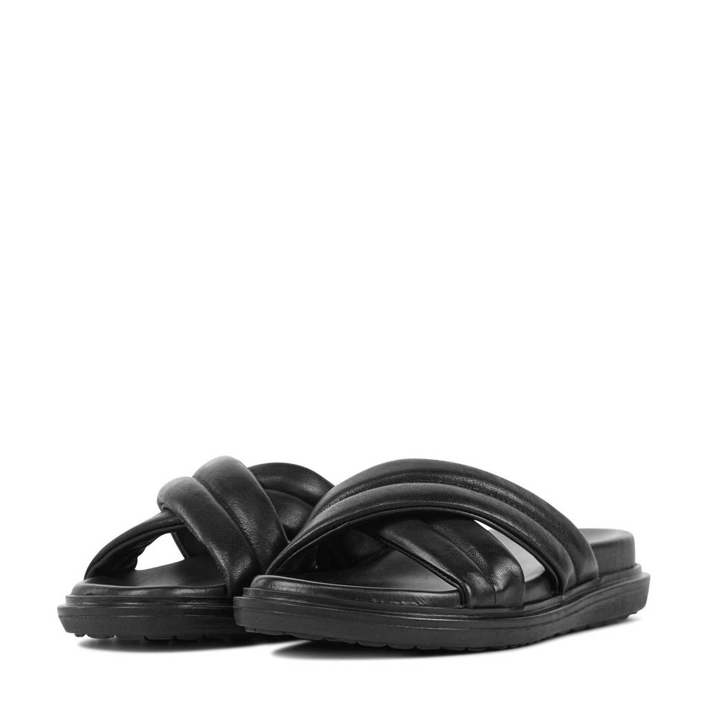 Via Vai Slippers Zwart Leer Via Vai Leren Slippers Zwart Kopen