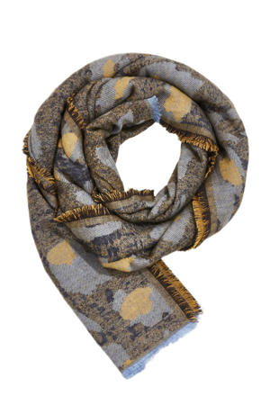 sjaal met panterprint donkerblauw/camel